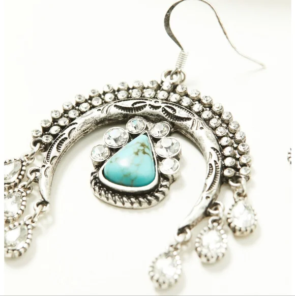 Idyllwind Silver and Turquoise Crescent Earrings - Picture 2 of 2